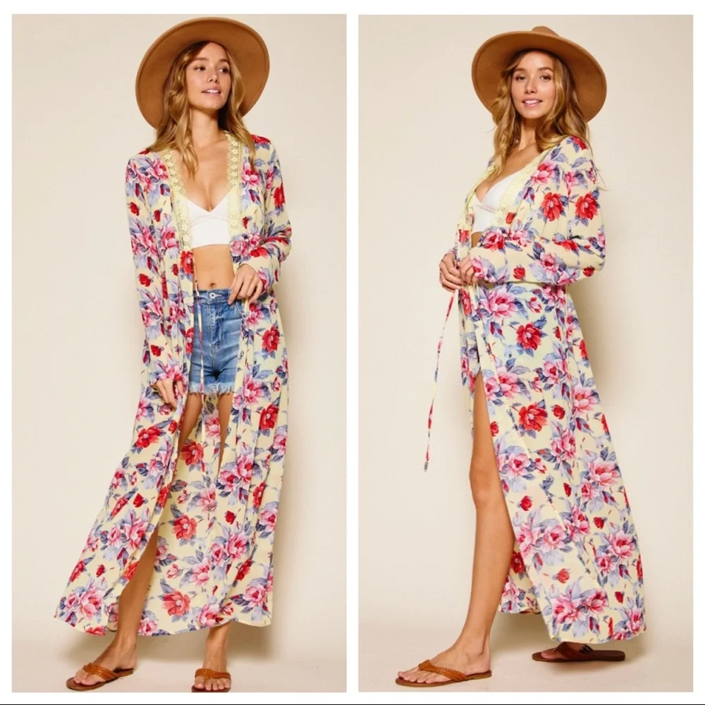 Kourtney Floral Maxi Length Kimono Duster Dress - Picture 1 of 3